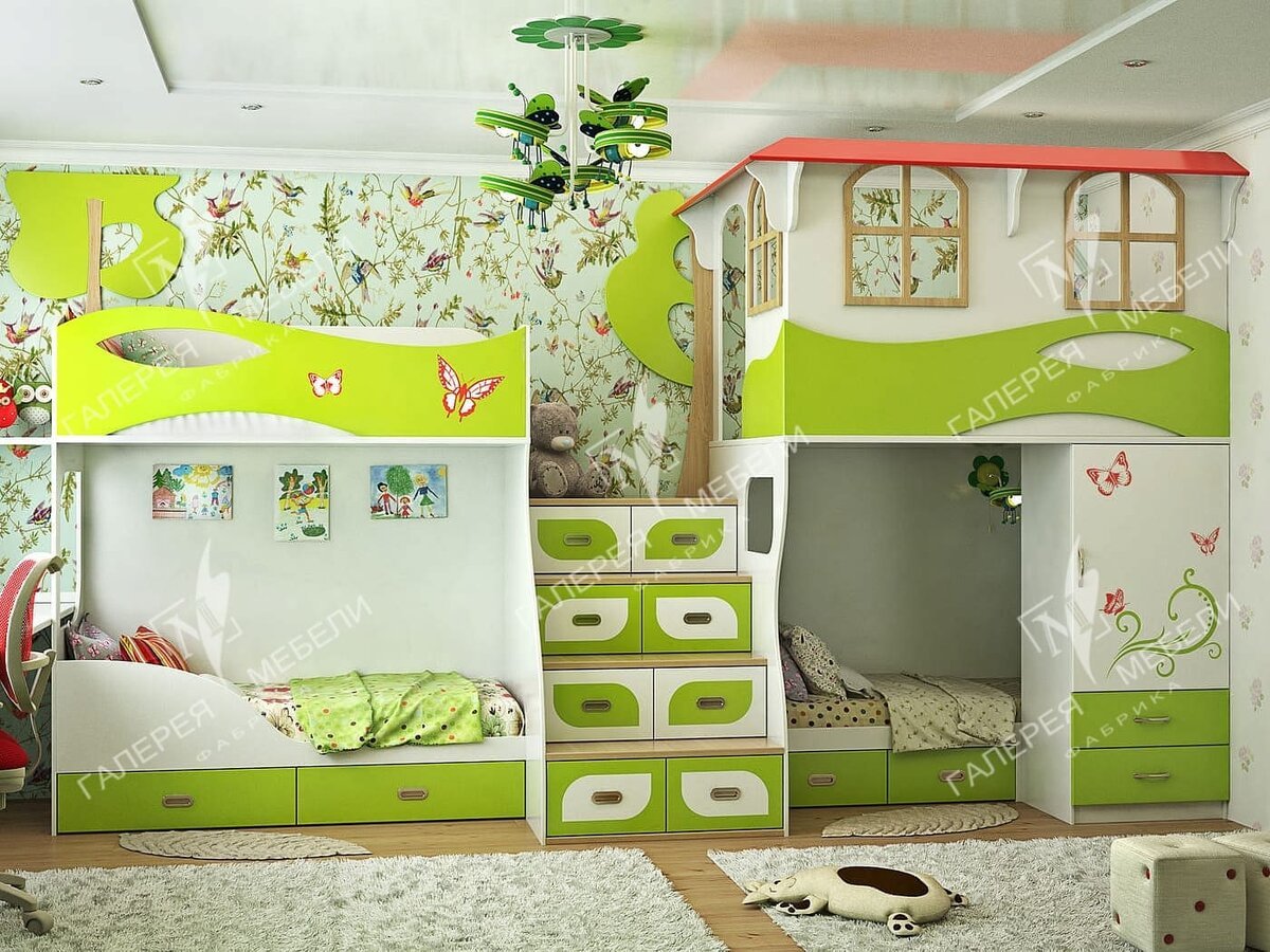 Интерьер детской комнаты для троих детей
