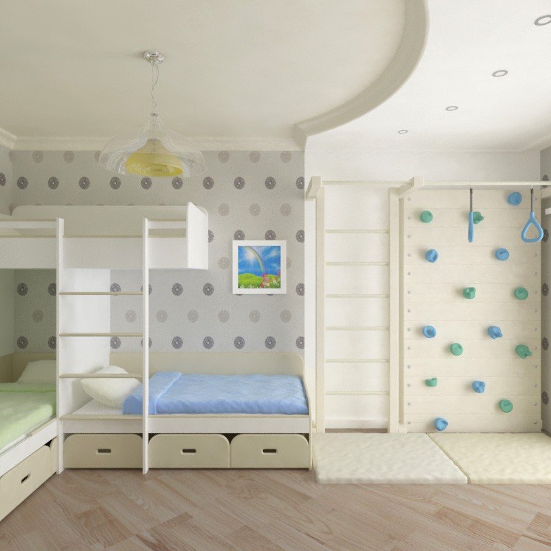 Интерьер детской комнаты для троих детей - 49 фото