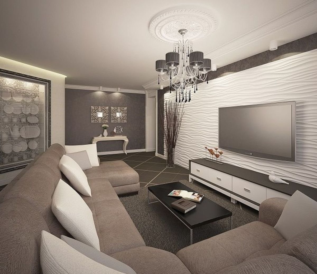 Дизайн стены под телевизор в гостиной - фото онлайн на oir.mobi