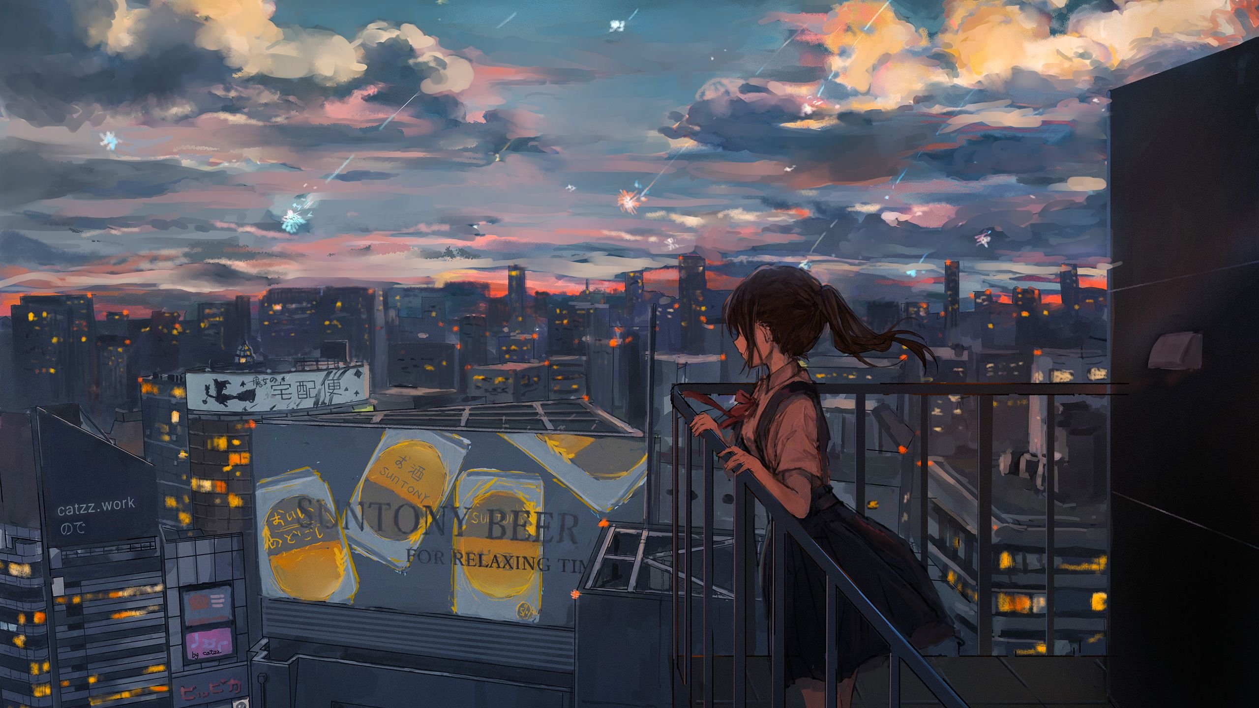 Аниме девочка на крыше - красивые фото