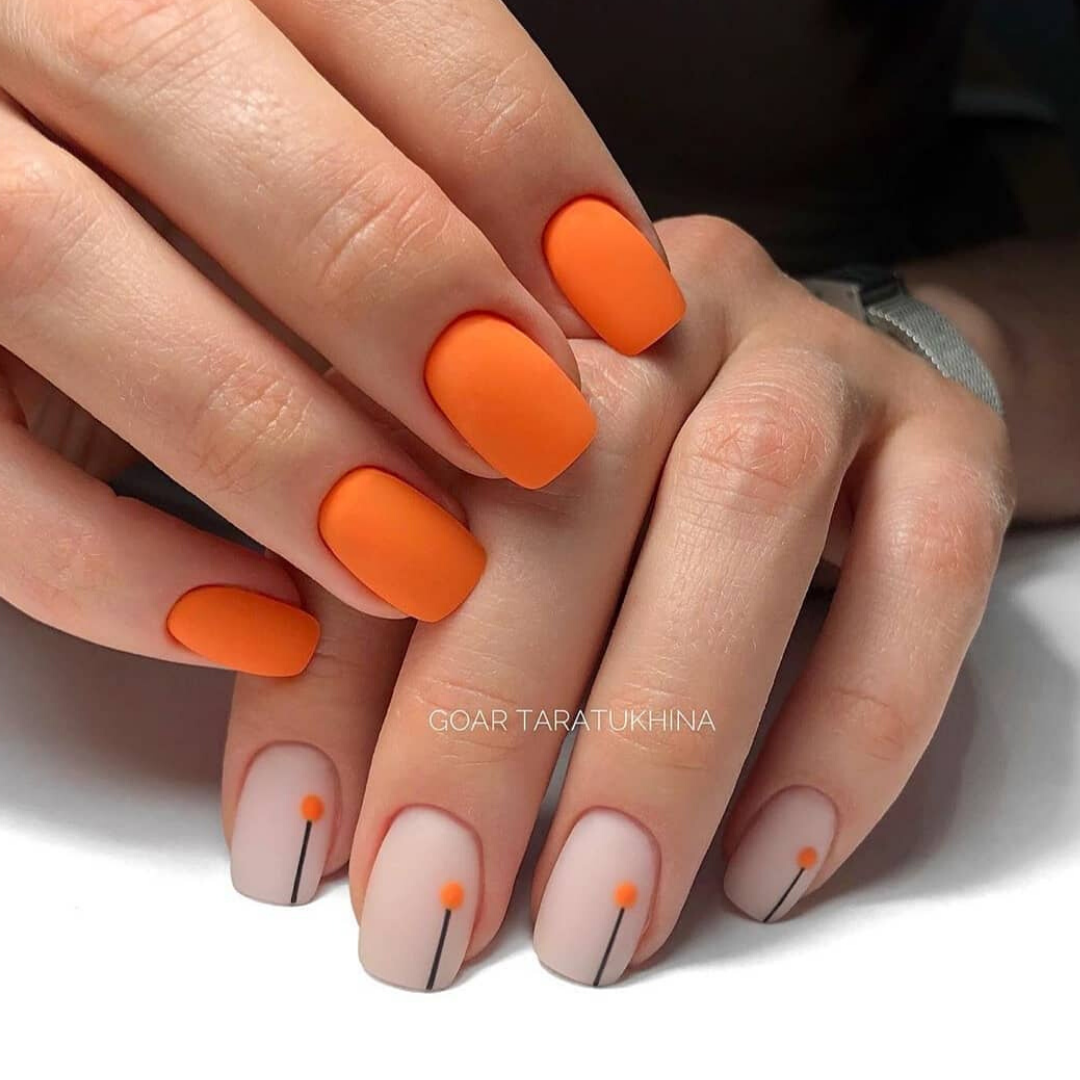 Оранжевый Коротких Ногтях Фото