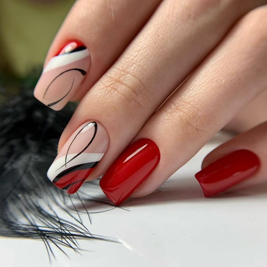 Красный Френч На Ногтях Фото С Дизайном