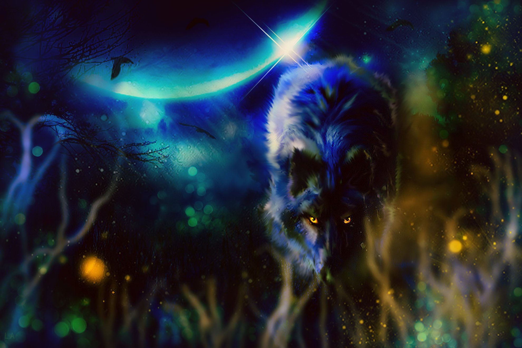 Заколдованный волк. Волк фэнтези. Мистические волки. Волшебные волки. Фантастические волки.