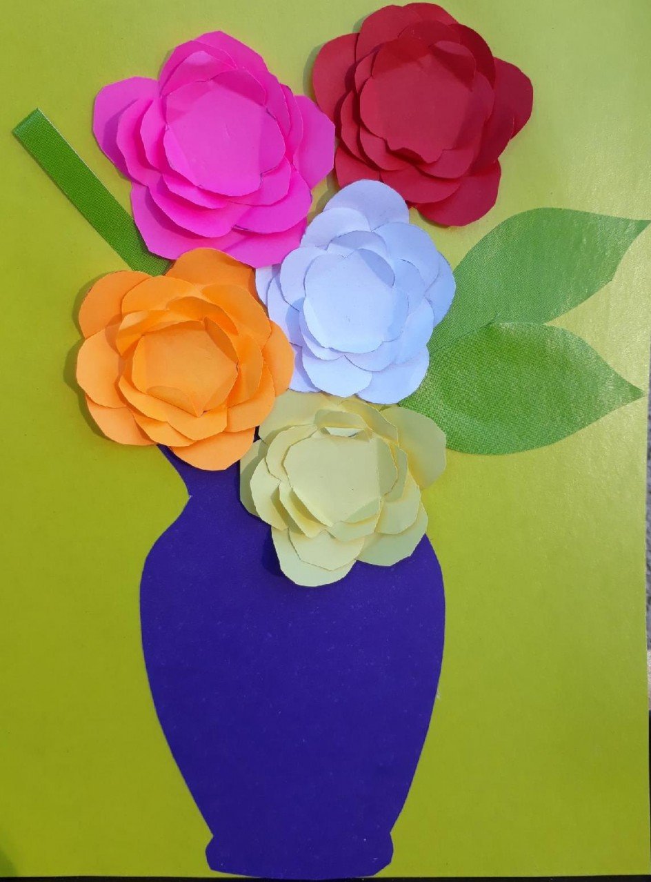 Букет Цветов На Картоне Из Цветной Бумаги